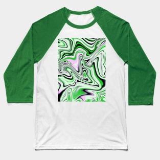Green, Black and White Swirling Abstract Pattern Baseball T-Shirt